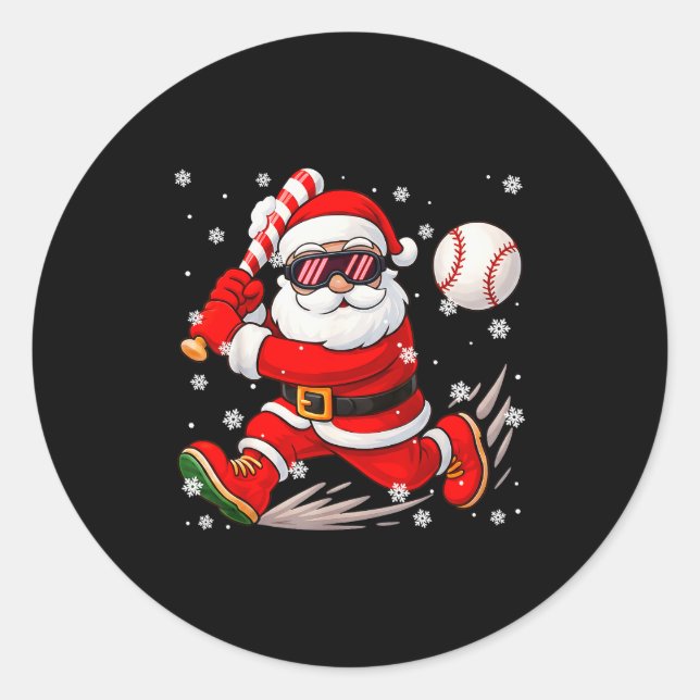 Sticker Rond Funny Santa Baseball Christmas Pajamas Xmas Men Bo (Devant)