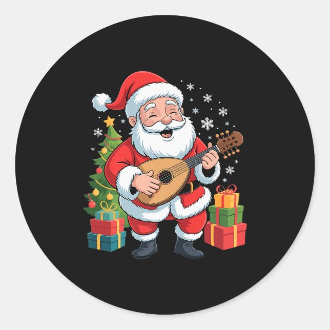 Sticker Rond Funny Santa Christmas Design Lute Holiday Xmas Paj (Devant)