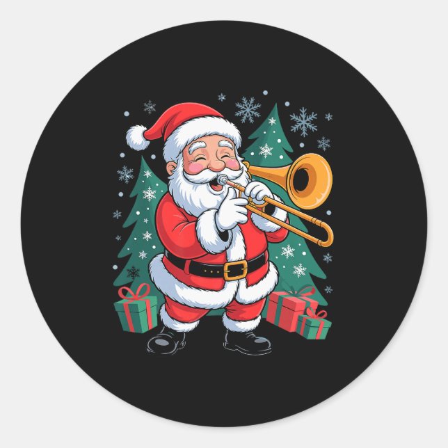 Sticker Rond Funny Santa Christmas Design Trombone Holiday Xmas (Devant)