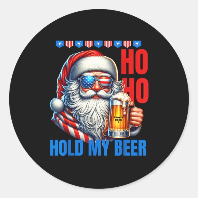 Sticker Rond Funny Santa Claus Christmas July 4th Patriotic Hol (Devant)