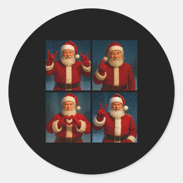 Sticker Rond Funny Santa Claus Heart And Peace Sign Retro Chris (Devant)