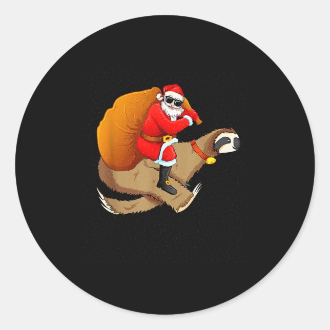 Sticker Rond Funny Santa Claus Riding Sloth Christmas Boys Men  (Devant)