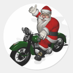 Sticker Rond Funny Santa Claus sur la moto Vintage verte