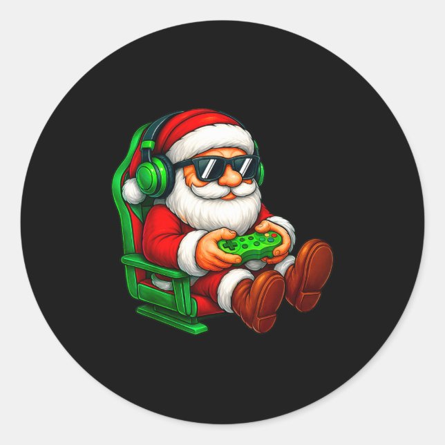 Sticker Rond Funny Santa Gaming Gamer Pajamas Pjs Christmas Xma (Devant)