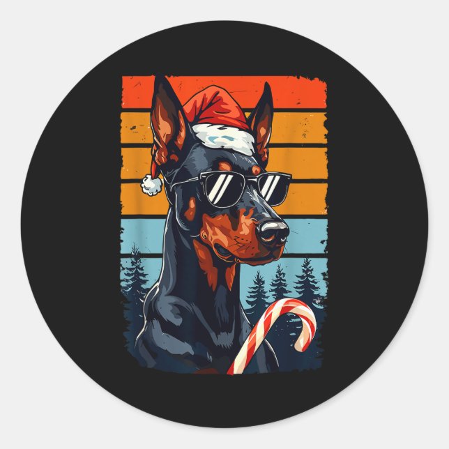 Sticker Rond Funny Santa Hat Christmas Dobie Doberman Nscher  (Devant)