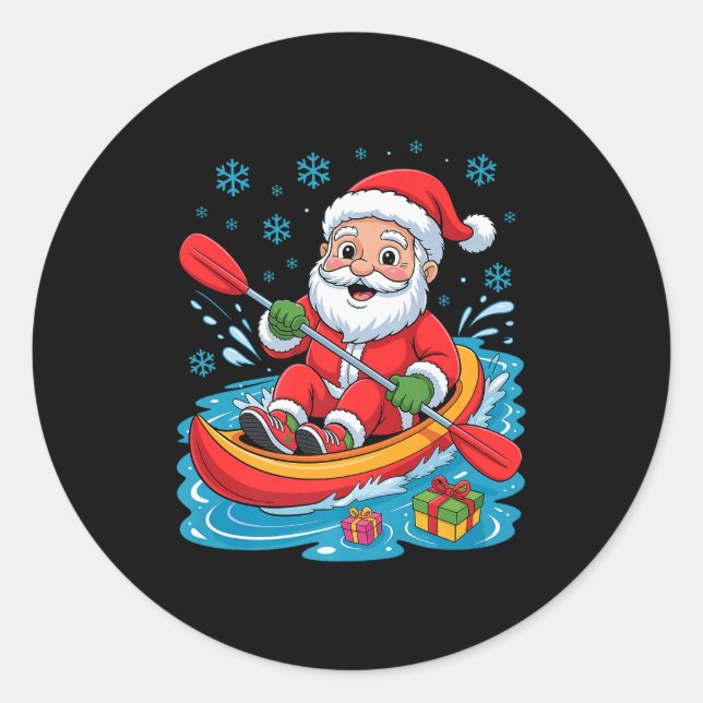 Sticker Rond Funny Santa Kayaking Lover Holiday Christmas Xmas  (Devant)