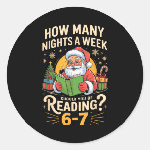 Sticker Rond Funny Santa lisant 67 Meme Tee Noël Enseignant