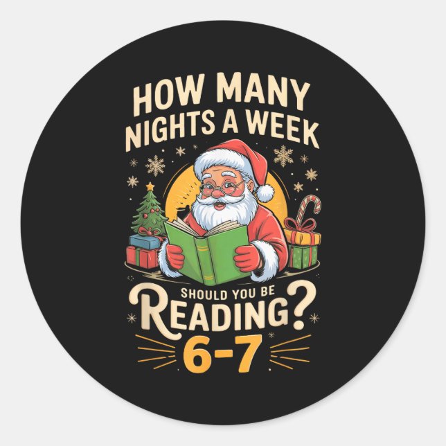 Sticker Rond Funny Santa lisant 67 Meme Tee Noël Enseignant  (Devant)