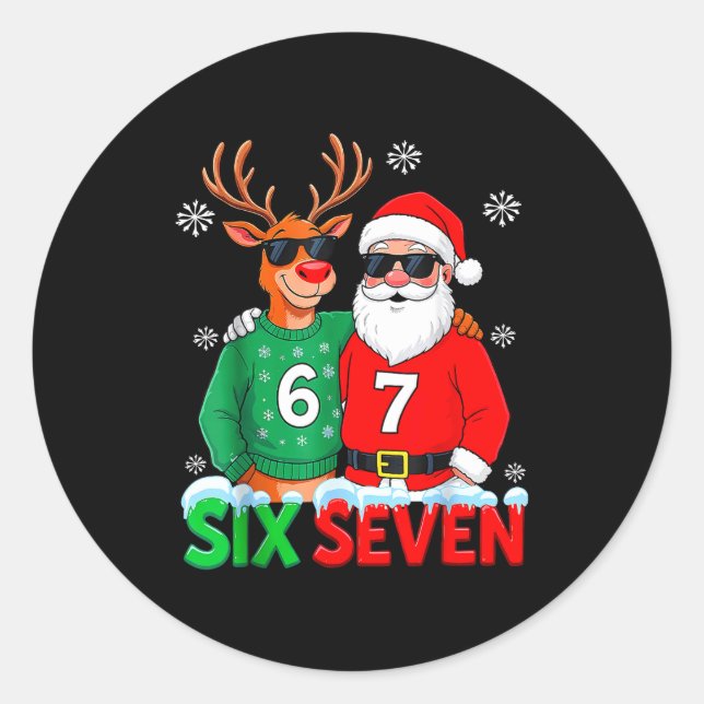 Sticker Rond Funny Santa Reindeer 6 7 Christmas Meme Six Seven  (Devant)