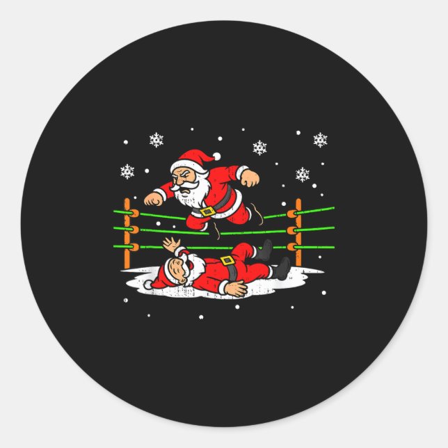 Sticker Rond Funny Santa Wrestling Christmas Wrestler Pajama Me (Devant)