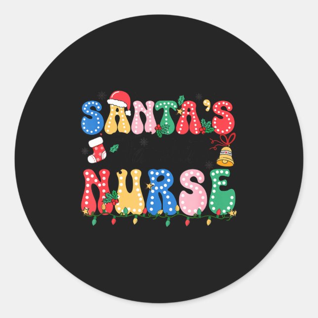 Sticker Rond Funny Santa's Favorite Nurse Christmas Nursing Xma (Devant)