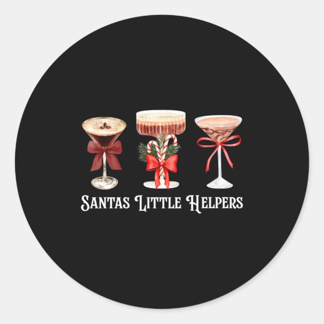 Sticker Rond Funny Santa's Little Helper Martini Tail Merry Chr (Devant)