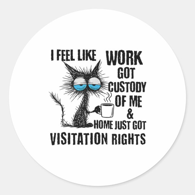 Sticker Rond Funny Sarcastic Cat I Feel Like Work Got Custody O (Devant)