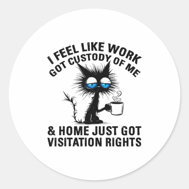 Sticker Rond Funny Sarcastic Cat I Feel Like Work Got Custody O (Devant)