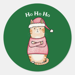 Sticker Rond Funny Sarcastic Orange Chat Noël