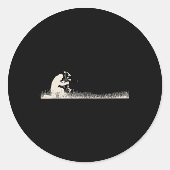 Sticker Rond Funny Sasquatch Chasseur de boule Bigfoot Bow Deer (Devant)