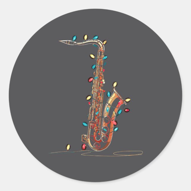 Sticker Rond Funny Saxophone Christmas Graphics Lights Lover Pl (Devant)
