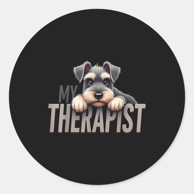 Sticker Rond Funny Schnau Puppy My Therast Schnauzer Dog  (Devant)
