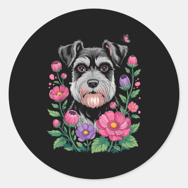 Sticker Rond Funny Schnauzer Art For Women Schnauzer Dog Lover  (Devant)