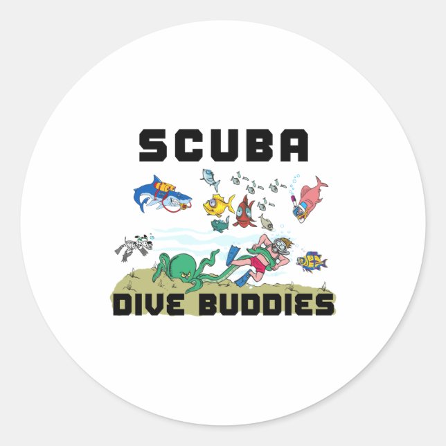 Sticker Rond Funny Scuba Dive Buddy  (Devant)