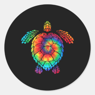 Sticker Rond Funny Sea Turtle Ocean Tie Dye Rainbow Hippie