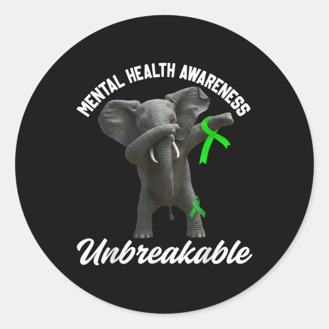 Sticker Rond Funny Sensibilisation à la santé mentale Eléphant  (Devant)
