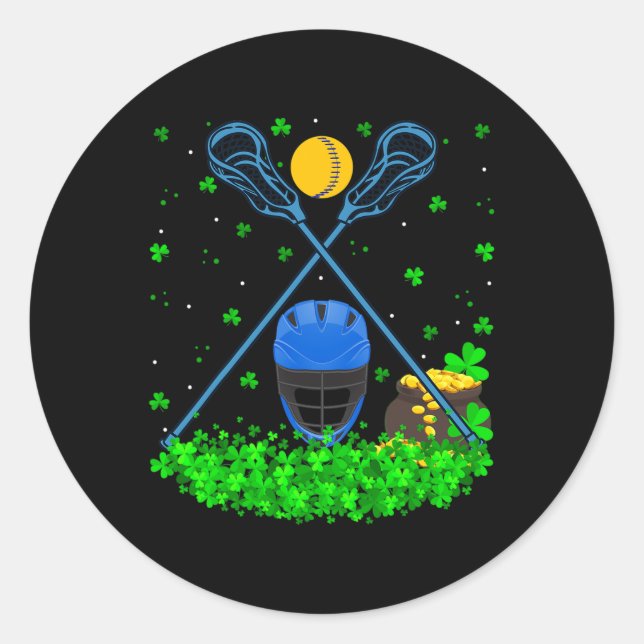 Sticker Rond Funny Shamrock Leprechaun Casquette Lacrosse St Pa (Devant)