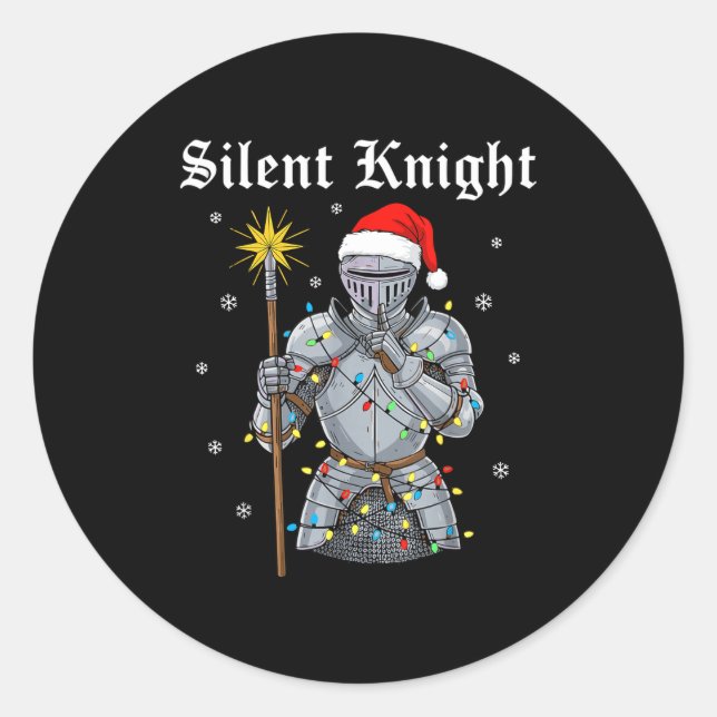 Sticker Rond Funny Silent Santa Knight Medieval Christmas Warri (Devant)