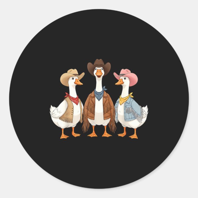 Sticker Rond Funny Silly Goose Cowboy Western Cowgirl Goose Hum (Devant)