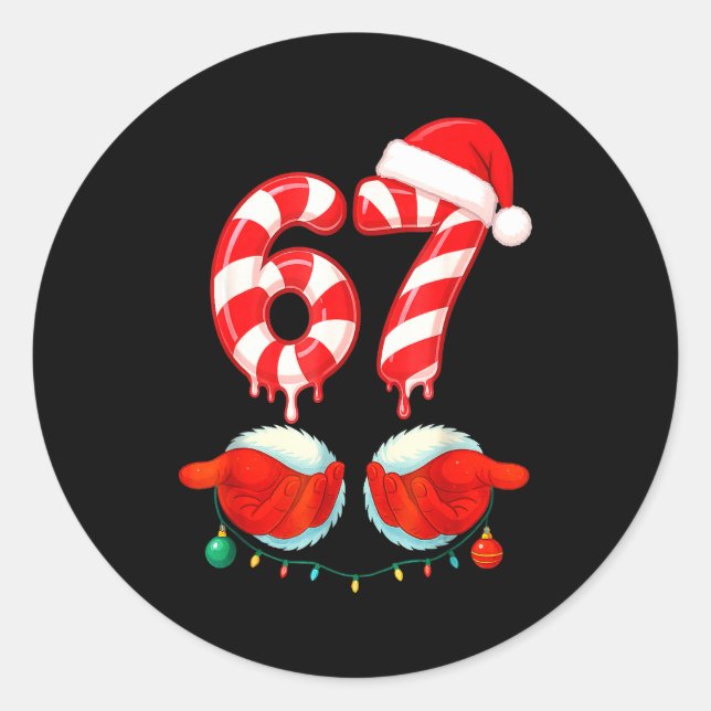 Sticker Rond Funny Six Seven 67 Christmas Candy Cane  (Devant)