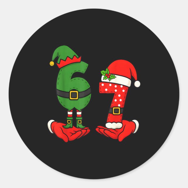Sticker Rond Funny Six Seven 67 Meme 6 7 Christmas Elf Hand Boy (Devant)