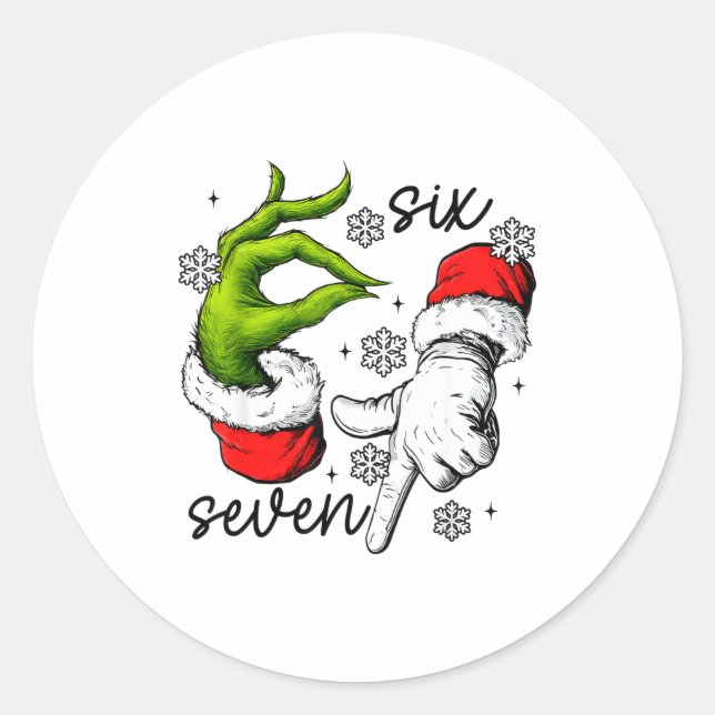 Sticker Rond Funny Six Seven 67 Meme 6 7 Christmas Elf Hand Boy (Devant)