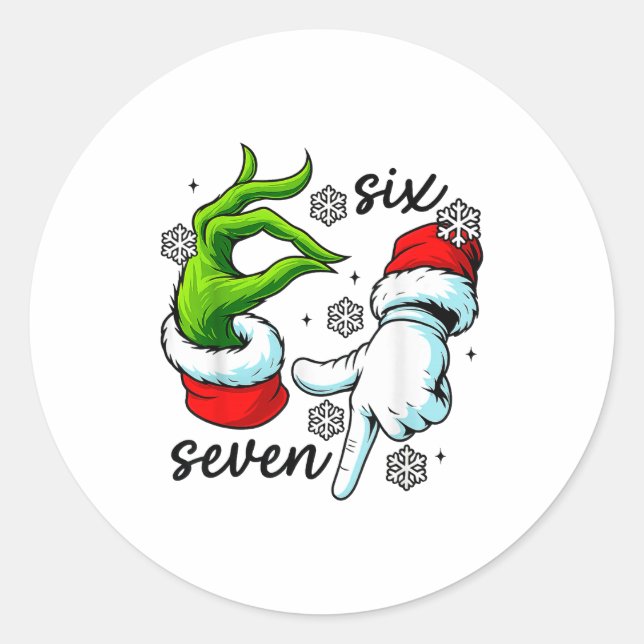 Sticker Rond Funny Six Seven 67 Meme 6 7 Christmas Elf Hand Boy (Devant)