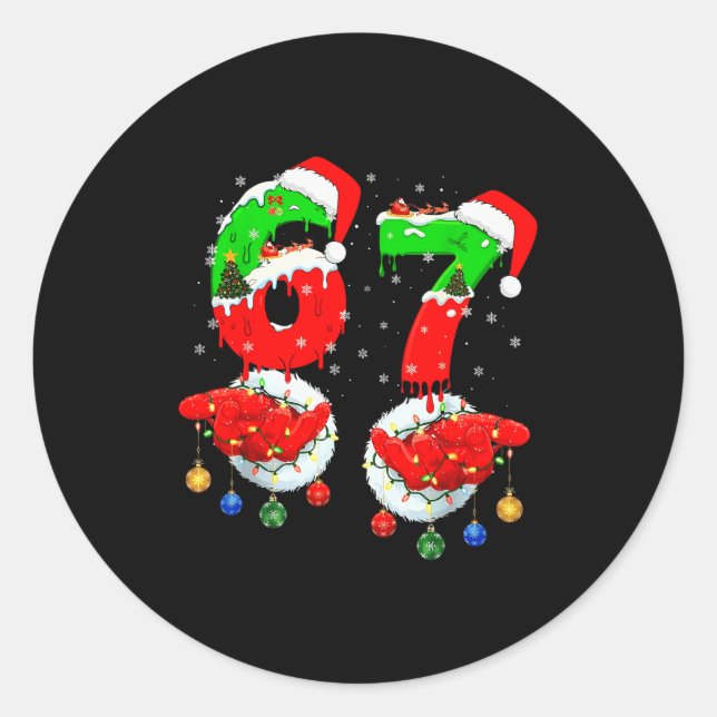 Sticker Rond Funny Six Seven 67 Meme 6 7 Christmas Santa Hand B (Devant)
