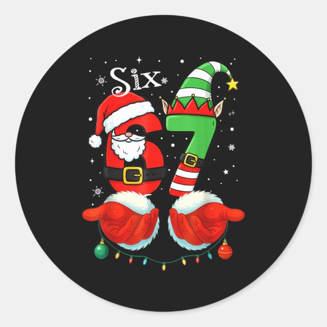 Sticker Rond Funny Six Seven 67 Meme 6 7 Christmas Santa Hand B (Devant)