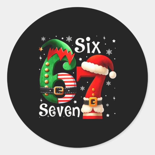 Sticker Rond Funny Six Seven 67 Meme 6 7 Elf Santa Christmas Pa (Devant)