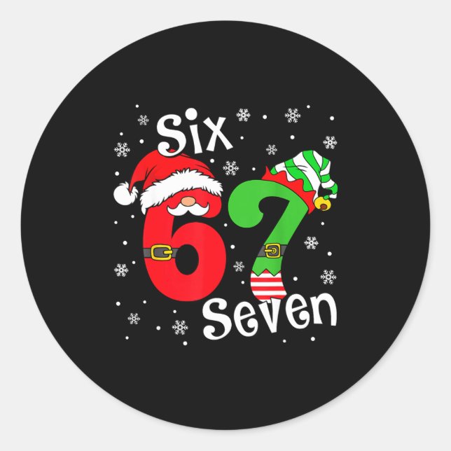 Sticker Rond Funny Six Seven 67 Meme 6 7 Elf Santa Christmas Pa (Devant)