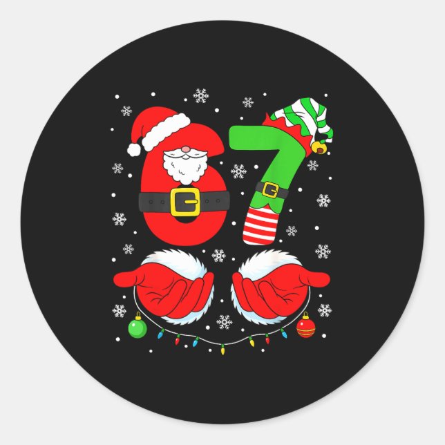 Sticker Rond Funny Six Seven 67 Meme 6 7 Elf Santa Christmas Pa (Devant)