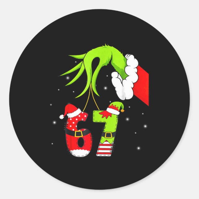Sticker Rond Funny Six Seven 67 Meme 6 7 Elf Santa Christmas Pa (Devant)