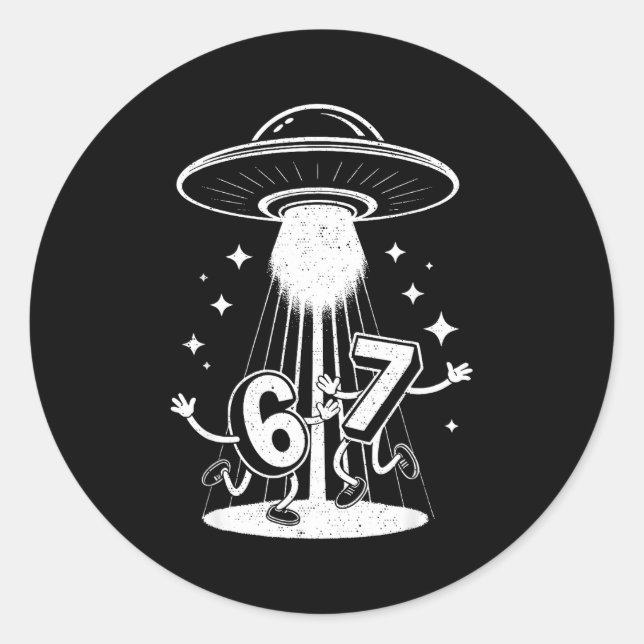 Sticker Rond Funny Six Seven 67 Meme Internet Meme Ufo Gen Alph (Devant)