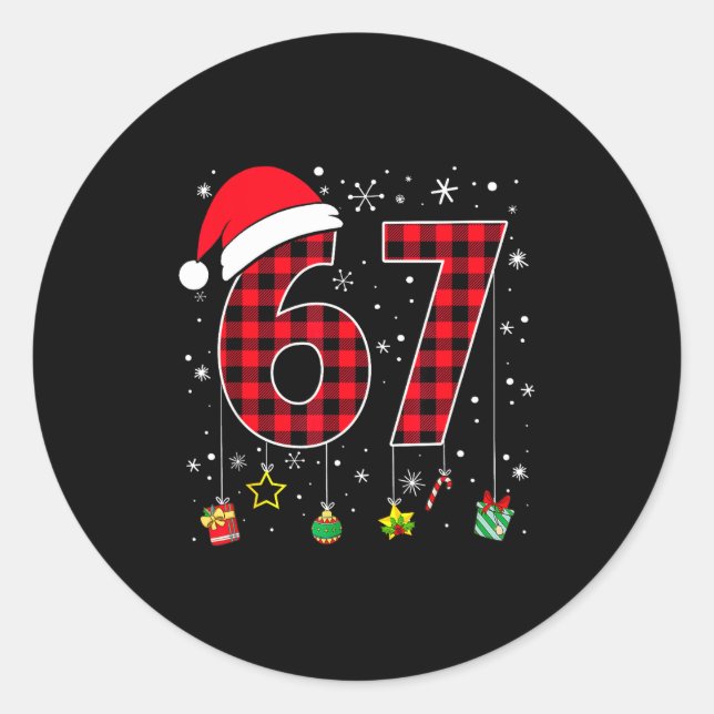 Sticker Rond Funny Six Seven 6 7 Meme 67 Christmas Red Plaid Xm (Devant)