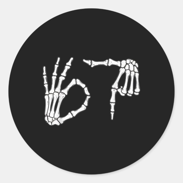 Sticker Rond Funny Six Seven 6 7 Meme 67 Skeleton Hand Hallowee (Devant)