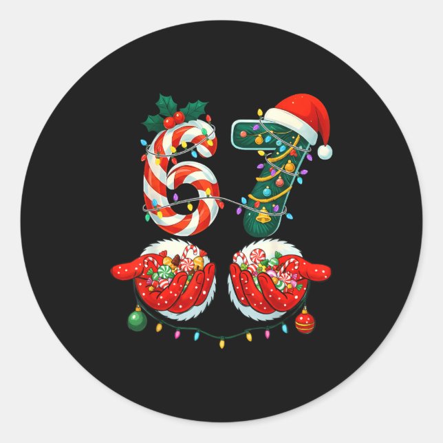 Sticker Rond Funny Six Seven 6 7 Meme Christmas Family Xmas San (Devant)