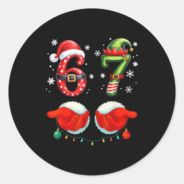 Sticker Rond Funny Six Seven 6 7 Meme Christmas Humor Santa Elf (Devant)