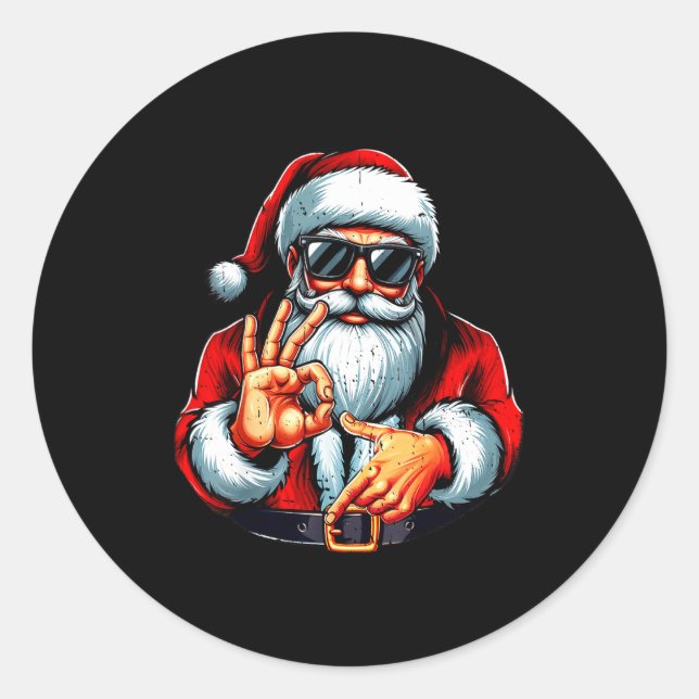Sticker Rond Funny Six Seven 6 7 Meme Santa Christmas Shirt Men (Devant)
