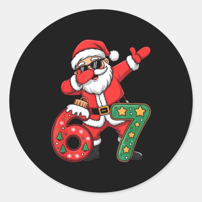 Sticker Rond Funny Six Seven 6 7 Meme Santa Dab Christmas Dabbi (Devant)
