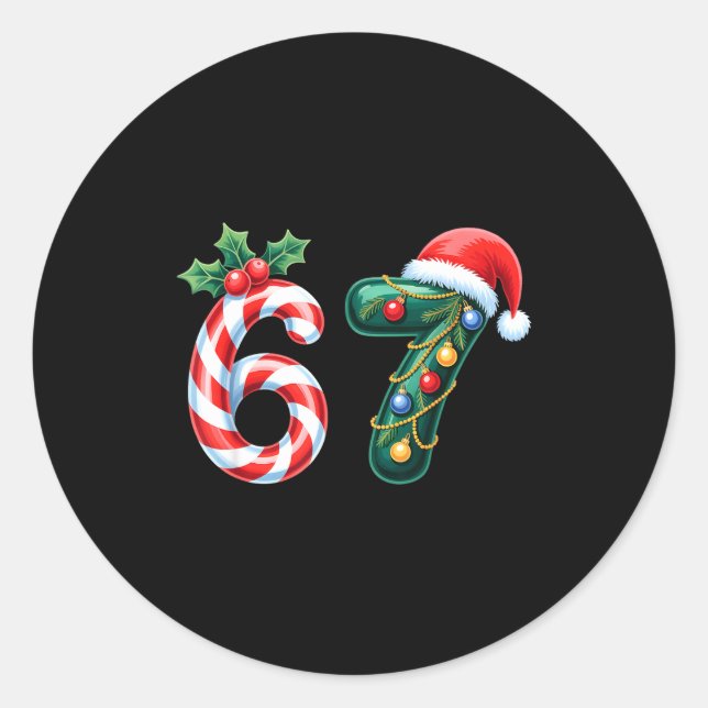 Sticker Rond Funny Six Seven 6 7 Meme Saying Humor 67 Christmas (Devant)
