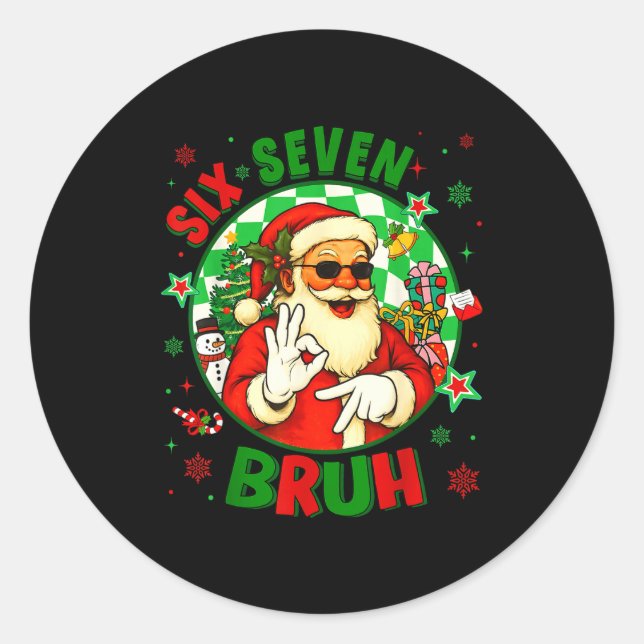 Sticker Rond Funny Six Seven Bruh Santa Meme 67 Christmas Boy G (Devant)
