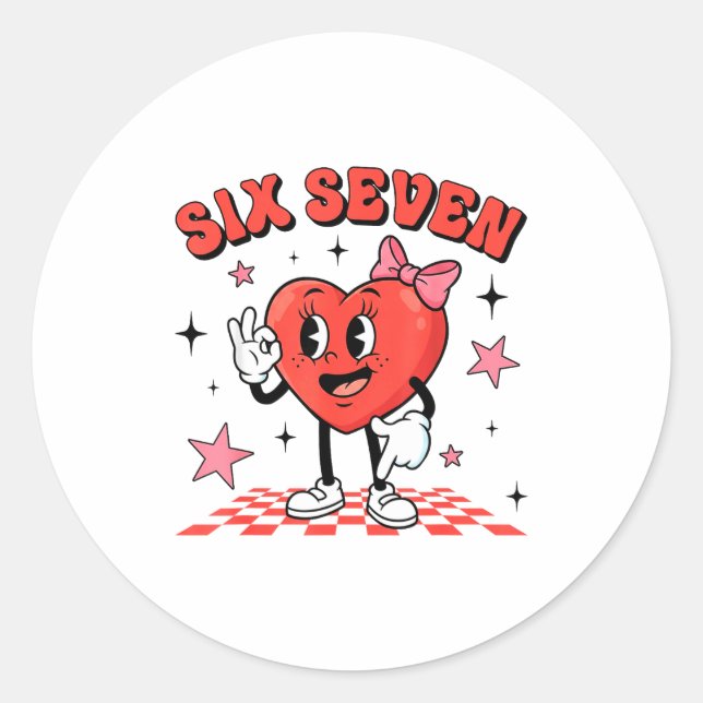 Sticker Rond Funny Six Seven Cute Heart 67 Meme Valentine Kids  (Devant)