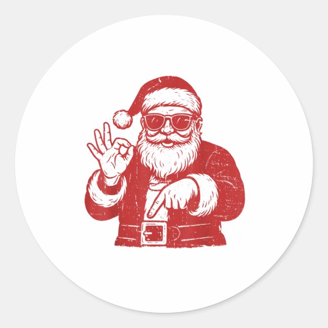 Sticker Rond Funny Six Seven Meme 67 Christmas Brainrot Santa C (Devant)